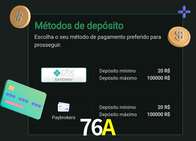 O cassino 76A oferece uma grande variedade de métodos de pagamento